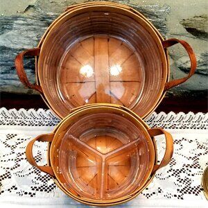 VTG Longaberger 1989 Darning & 1997 Button Basket Combo w Liners Leather Handles